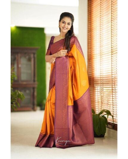 Beautiful Design Zari Woven Kanjivaram Soft Silk Jacquard Saree